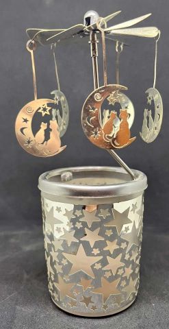 PORTA VELA CARRUSEL CRISTAL/METAL  GATO LUNA